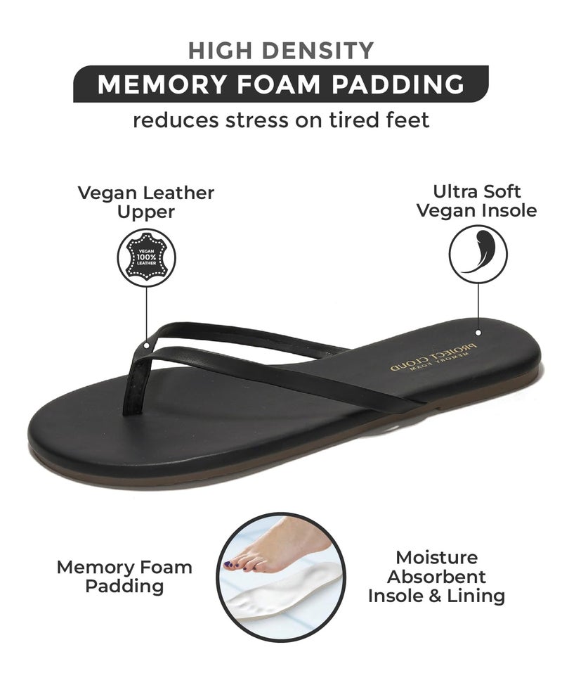 Project Cloud Flip Flops for Women - Memory Foam Flats Summer Sandals for Women 2025 - Vegan Leather Lightweight Womens Sandals Summer Beach Essentials Slides (Foundations, Black, 7.5) - Image 2