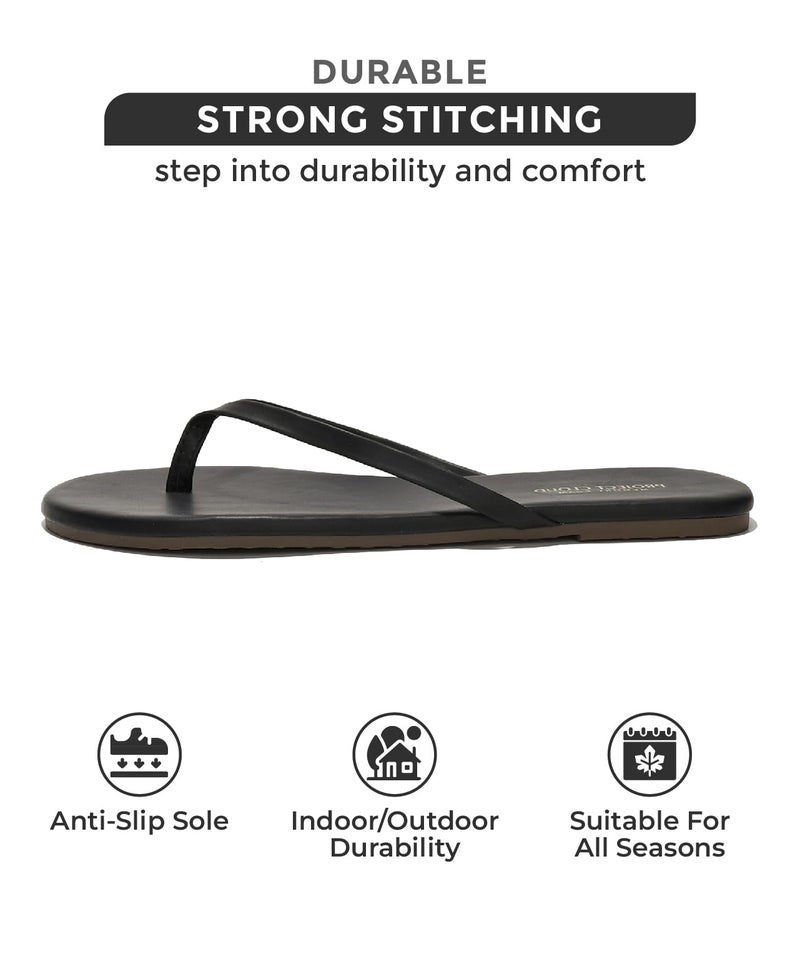 Project Cloud Flip Flops for Women - Memory Foam Flats Summer Sandals for Women 2025 - Vegan Leather Lightweight Womens Sandals Summer Beach Essentials Slides (Foundations, Black, 7.5) - Image 3