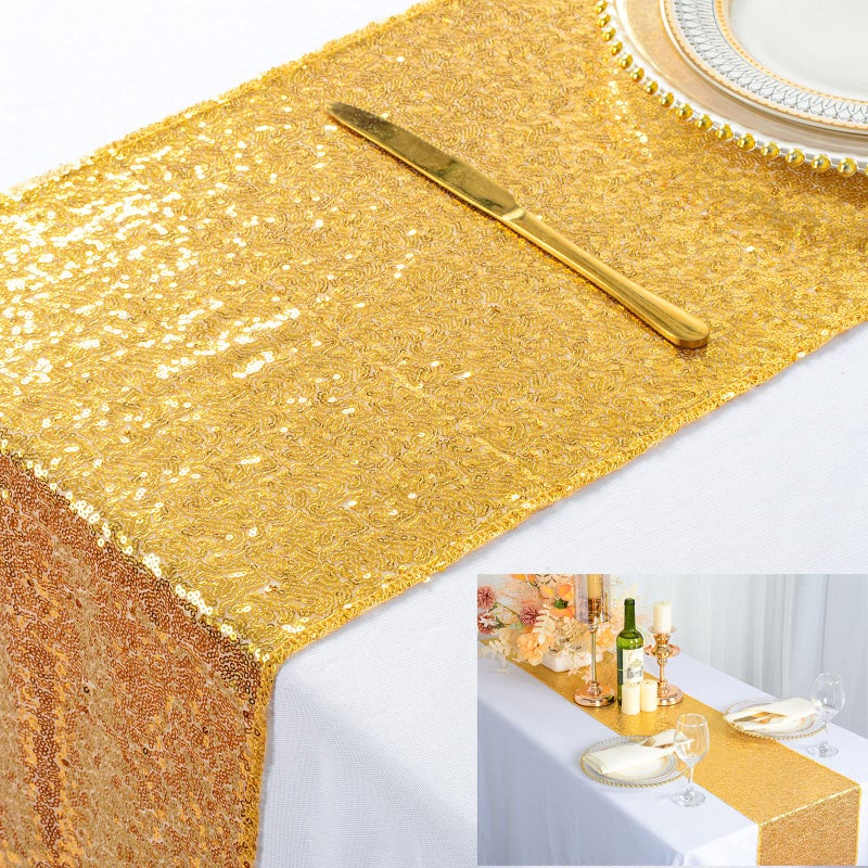 ShinyBeauty ShinyBeauty 12x72Inch RectangleGoldSequin Table Runner for WeddingPartyDecor 12x72Inch 