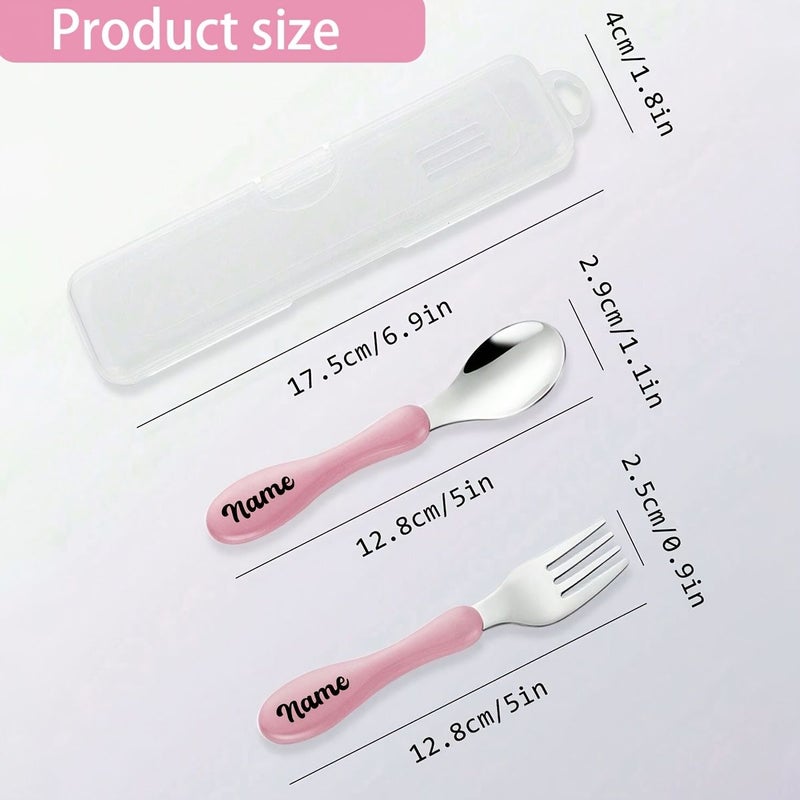 Yellow Stainless Steel Spoon Fork Set Personalized Cutlery Gift With Storage Case - Image 3