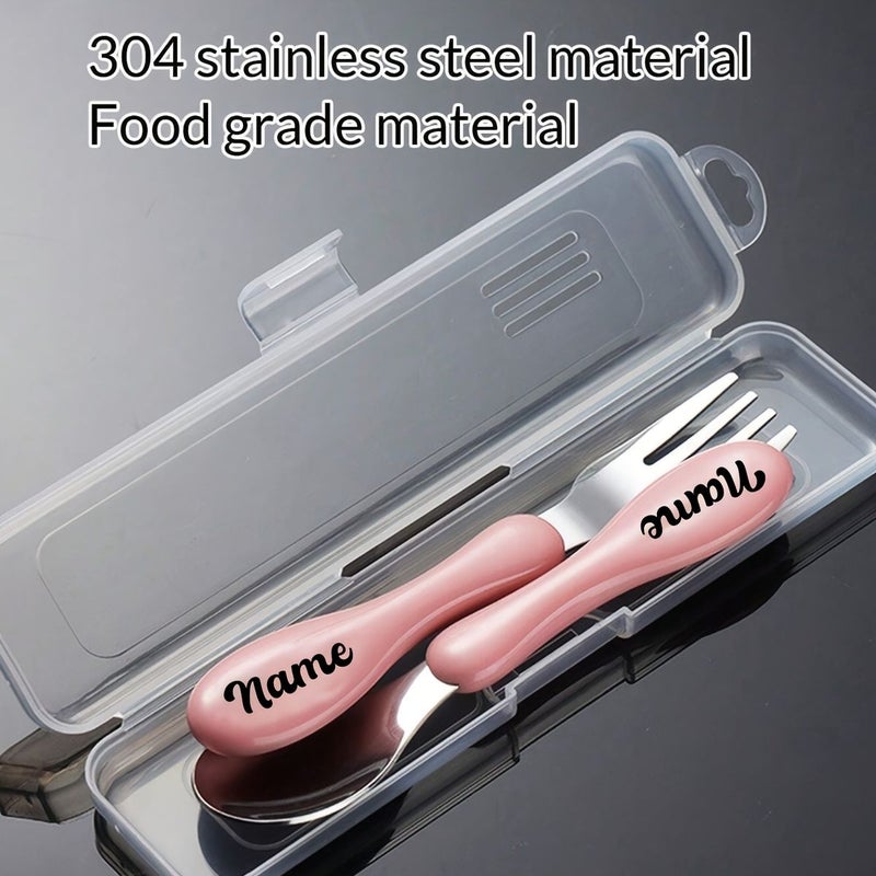Yellow Stainless Steel Spoon Fork Set Personalized Cutlery Gift With Storage Case - Image 2