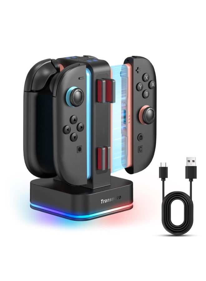 Transnovo Charging Dock for Nintendo Switch 2 JoyCon, 4-Slot Dual-Side Magnetic Joy-Cons Charger, Patented 8-Slot Game Card Storage, 9-RGB Mode, Circuit Protection, Multiplayer Switch 2 Accessories  - Image 1