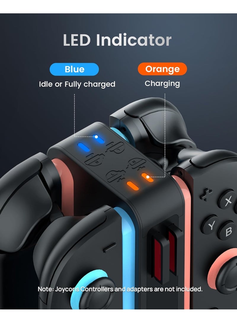 Transnovo Charging Dock for Nintendo Switch 2 JoyCon, 4-Slot Dual-Side Magnetic Joy-Cons Charger, Patented 8-Slot Game Card Storage, 9-RGB Mode, Circuit Protection, Multiplayer Switch 2 Accessories  - Image 5
