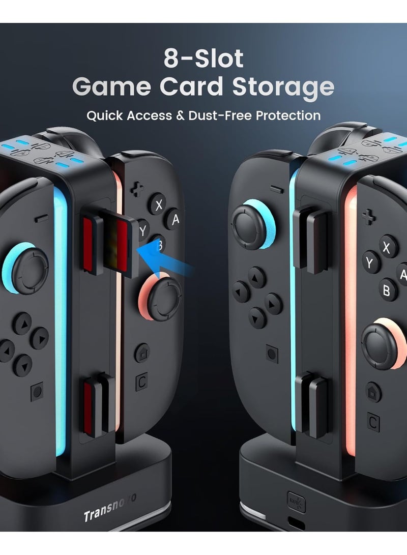 Transnovo Charging Dock for Nintendo Switch 2 JoyCon, 4-Slot Dual-Side Magnetic Joy-Cons Charger, Patented 8-Slot Game Card Storage, 9-RGB Mode, Circuit Protection, Multiplayer Switch 2 Accessories  - Image 3