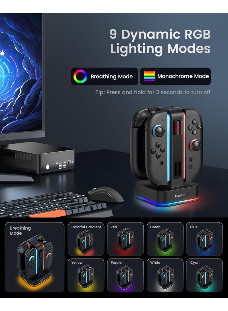 Transnovo Charging Dock for Nintendo Switch 2 JoyCon, 4-Slot Dual-Side Magnetic Joy-Cons Charger, Patented 8-Slot Game Card Storage, 9-RGB Mode, Circuit Protection, Multiplayer Switch 2 Accessories  - Image 4