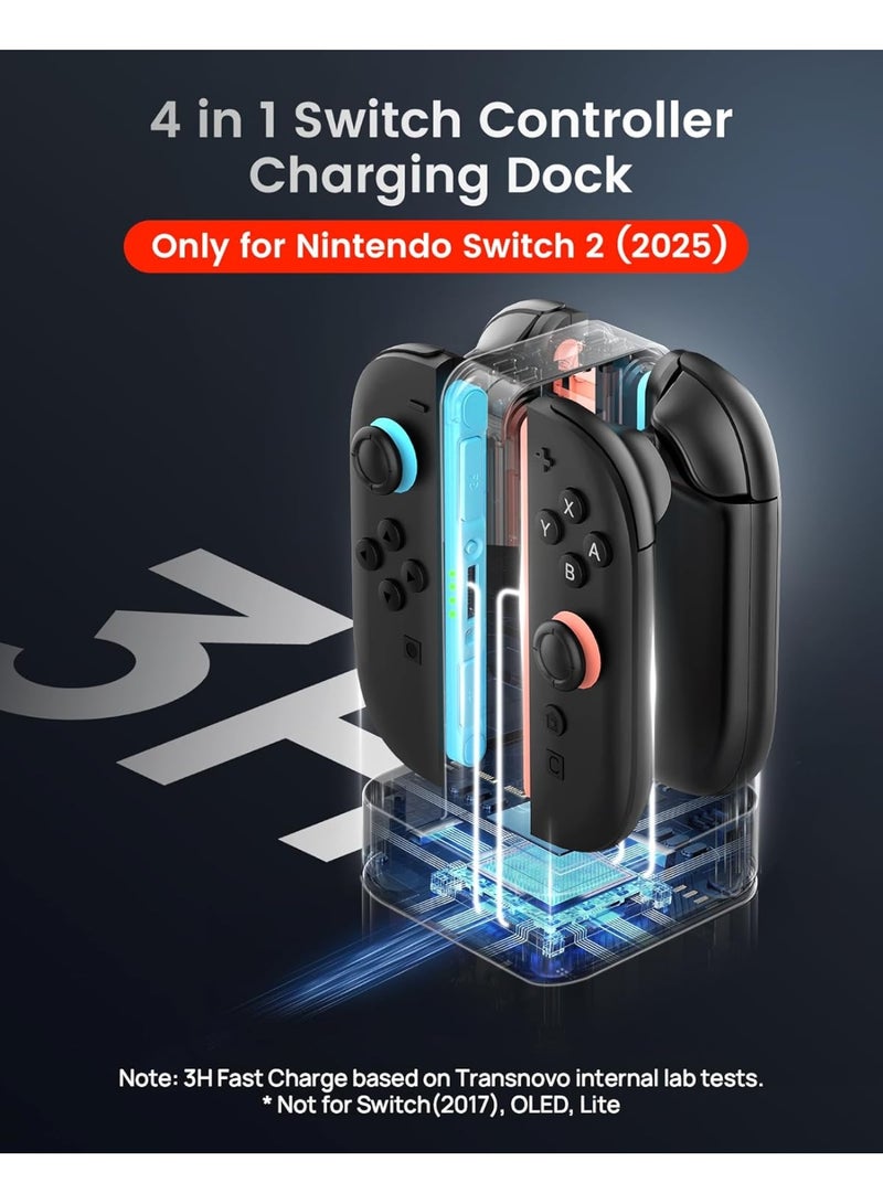 Transnovo Charging Dock for Nintendo Switch 2 JoyCon, 4-Slot Dual-Side Magnetic Joy-Cons Charger, Patented 8-Slot Game Card Storage, 9-RGB Mode, Circuit Protection, Multiplayer Switch 2 Accessories  - Image 2