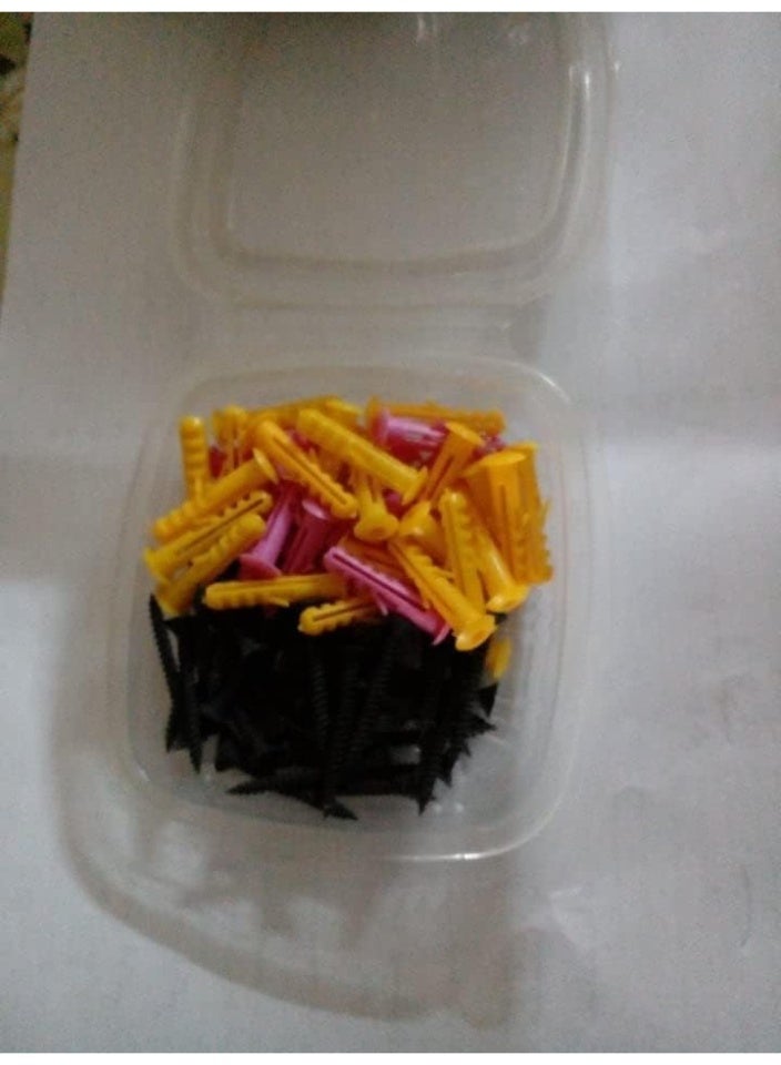 عدد 100 مسمار بورمة 6 ملم طول 3.5 سم - لون اسود، عدد 100 فيشر بلاستيك 6 مللي - Image 2