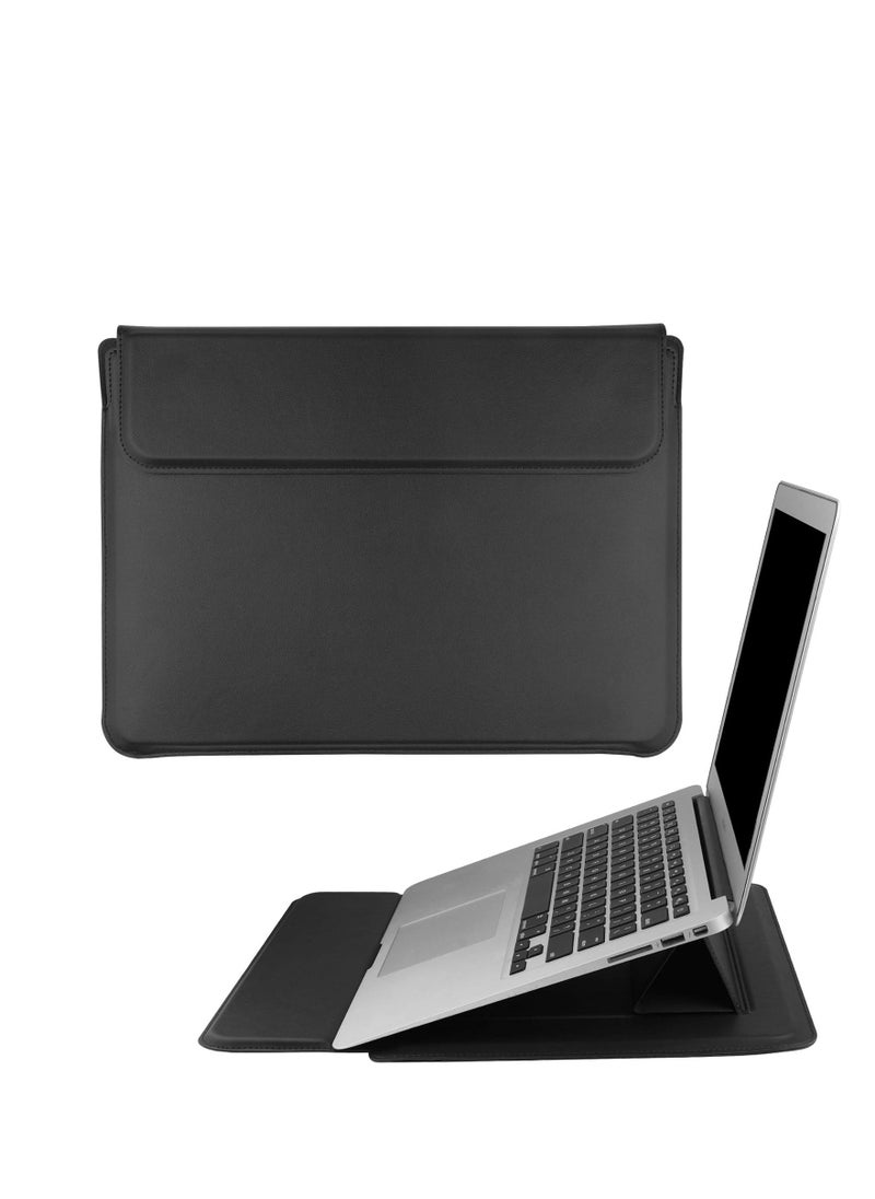 Generic - 13.6 Inch Laptop Sleeve Case PU Leather Case Compatible with MacBook Air M1 M2 2022-2018 / MacBook Pro 13 M2 2022-2016, Surface Pro 11/10/9/8/7/6/5/4, Sleeve Pouch with Stand,Black - Image 1