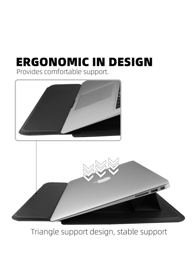 Generic - 13.6 Inch Laptop Sleeve Case PU Leather Case Compatible with MacBook Air M1 M2 2022-2018 / MacBook Pro 13 M2 2022-2016, Surface Pro 11/10/9/8/7/6/5/4, Sleeve Pouch with Stand,Black - Image 1