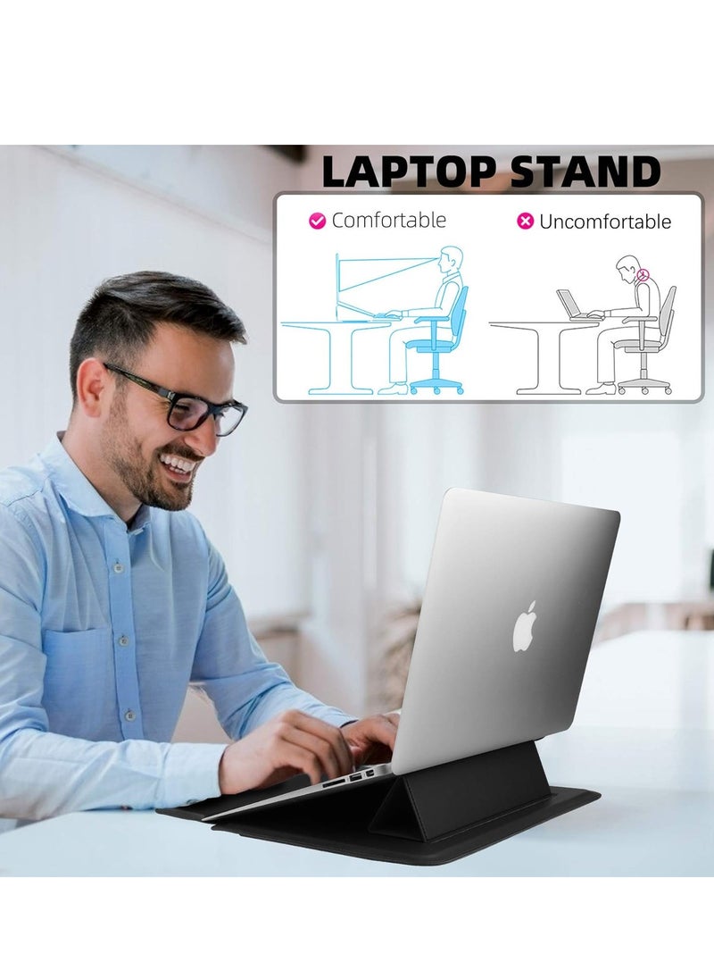 Generic - 13.6 Inch Laptop Sleeve Case PU Leather Case Compatible with MacBook Air M1 M2 2022-2018 / MacBook Pro 13 M2 2022-2016, Surface Pro 11/10/9/8/7/6/5/4, Sleeve Pouch with Stand,Black - Image 1