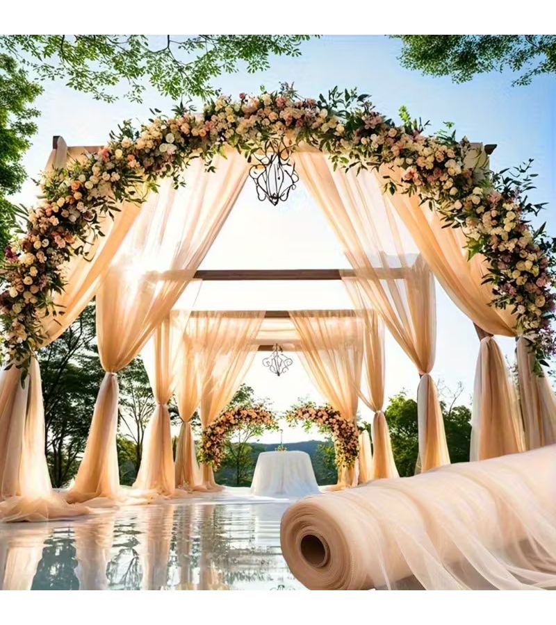 Champagne Golden Tulle Mesh Fabric Roll 1971 Inch for Wedding Arch Drapes - Image 1