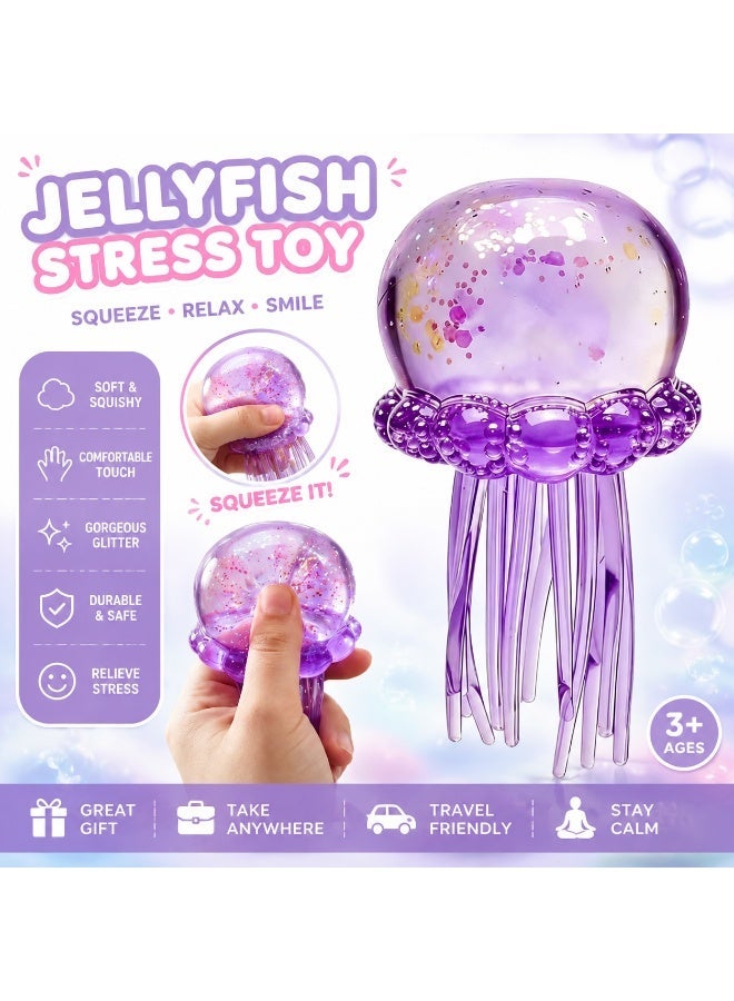 Jelly Squish Blue Jellyfish Fidget Toy - Super Solid Squish Stress Relief Sensory Squeeze Toy for Kids & Adults, Anti-Anxiety ADHD Focus Desk Toy（Purple） - Image 1