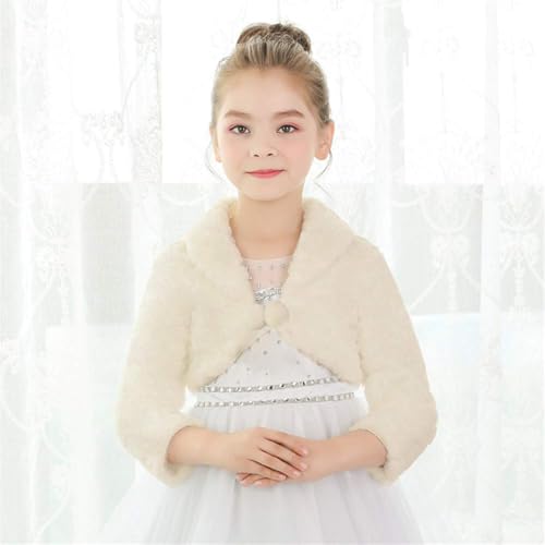 SK Studio Girls Princess Faux Fur Flower Bolero Shrug Party Wedding Dress Up Champagne - Image 3