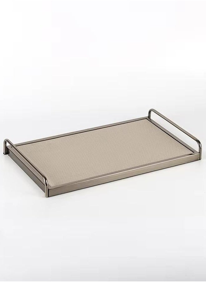 Luxury serving tray with woven leather and metal frame modern design for homes and hotels  - Image 1