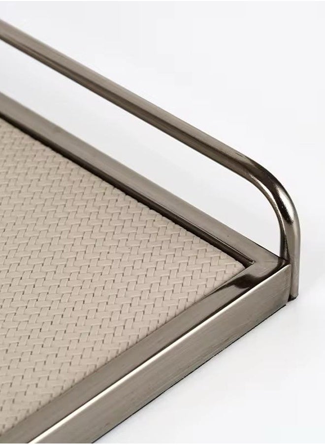 Luxury serving tray with woven leather and metal frame modern design for homes and hotels  - Image 2