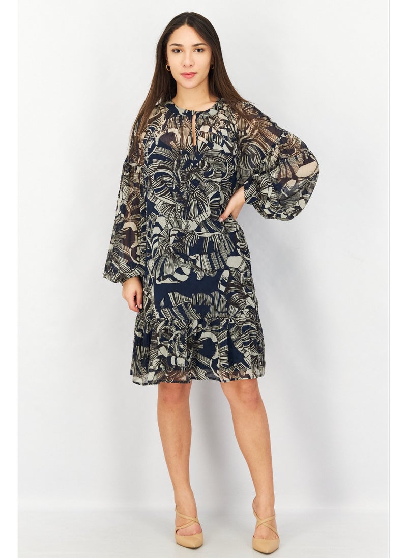 ESPRIT Women Floral Pattern Long Sleeve Midi Dress, Multicolor - Image 5