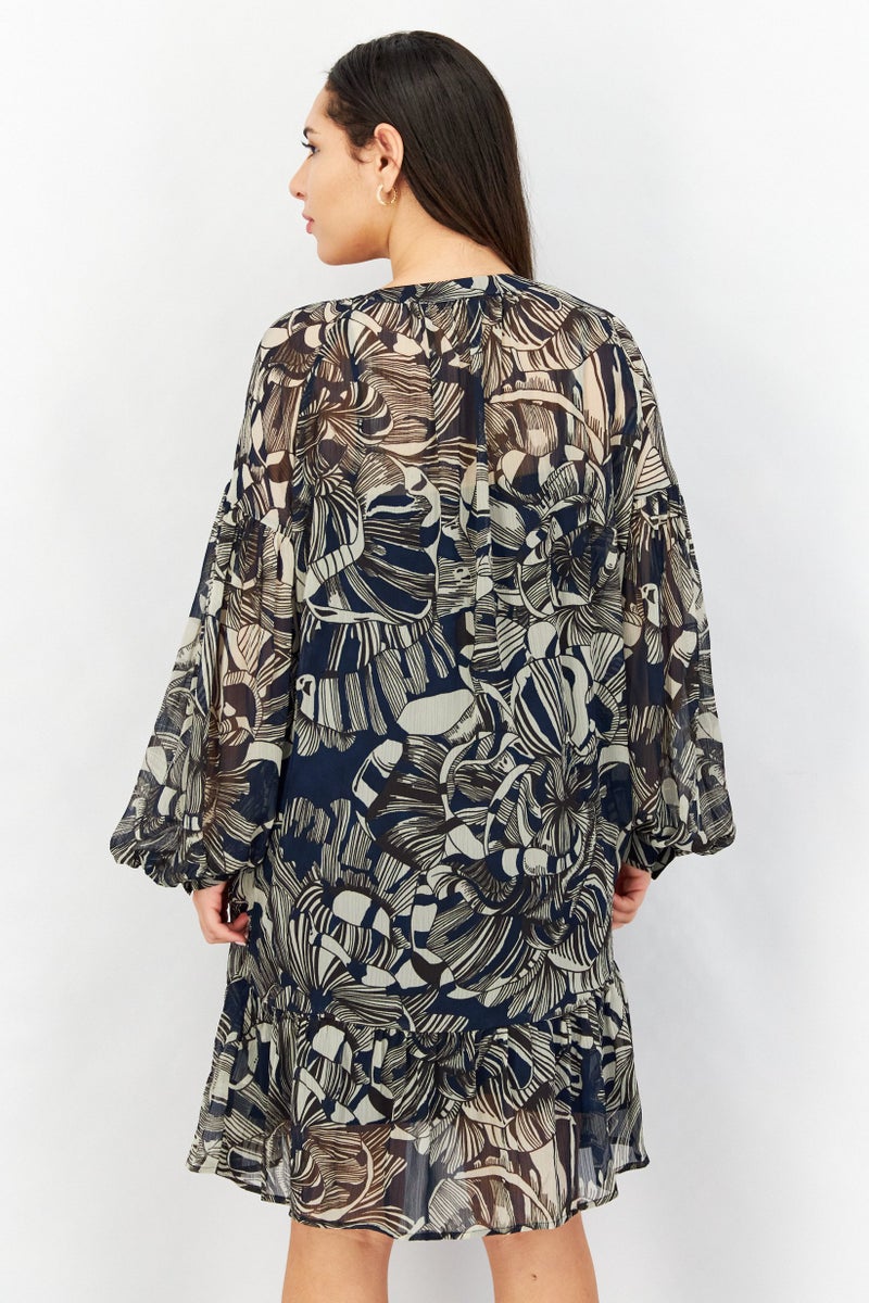 ESPRIT Women Floral Pattern Long Sleeve Midi Dress, Multicolor - Image 3
