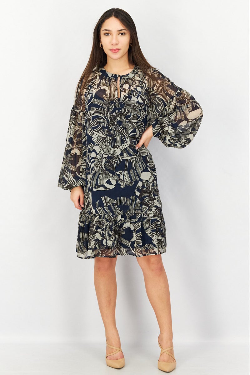 ESPRIT Women Floral Pattern Long Sleeve Midi Dress, Multicolor - Image 4