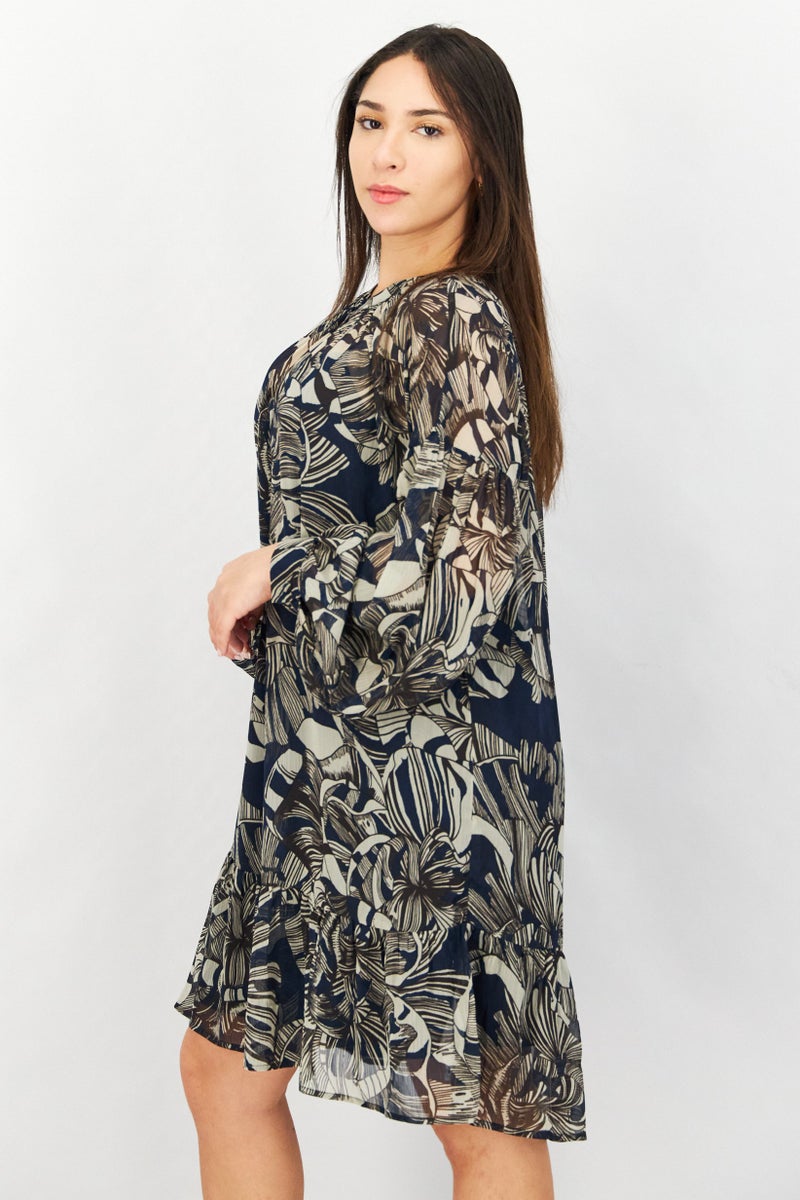ESPRIT Women Floral Pattern Long Sleeve Midi Dress, Multicolor - Image 2