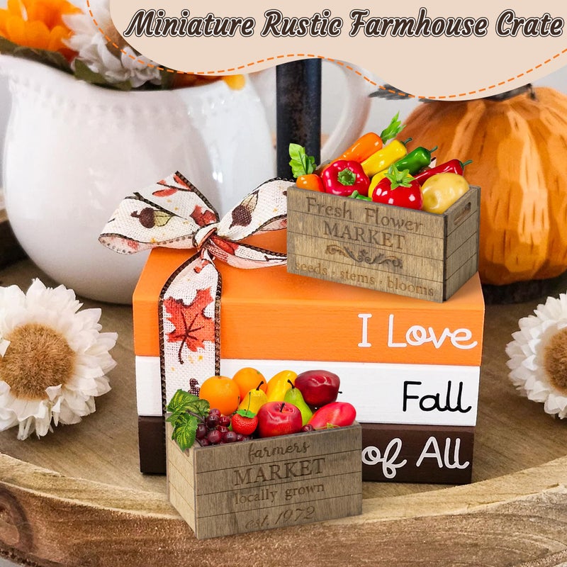 CPicdn Miniature Vintage Rustic Farmhouse Crate - Retro Mini Farmhouse Tiered Tray Decor Wooden Milk Crate Fruit Flower Basket Decorative Box Miniature Garden Farm Accessories Home Decoration - Image 4