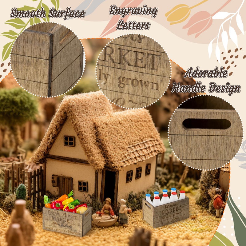 CPicdn Miniature Vintage Rustic Farmhouse Crate - Retro Mini Farmhouse Tiered Tray Decor Wooden Milk Crate Fruit Flower Basket Decorative Box Miniature Garden Farm Accessories Home Decoration - Image 3