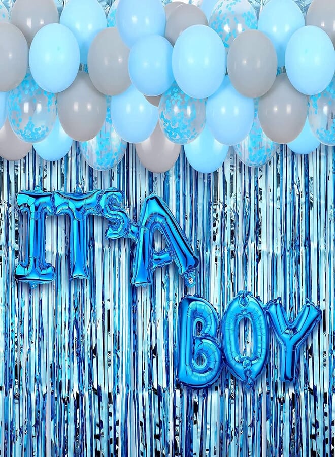 Secret 35 Pieces Gender Reveal Party Decoration Supplies Blue White Confetti Balloon Garland Kit It's a Boy Foil Balloon Metallic Foil Fringe Curtain for Boy Baby Shower Birthday , 2725612036794