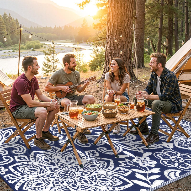Findosom Waterproof Outdoor Rug 6' x 9' - Reversible Mandala Outdoor Plastic Straw Rug, Durable Foldable Patio Rug for RV, Deck, Balcony, Backyard, Picnic, Porch, Camping, Beach, Navy - Image 4