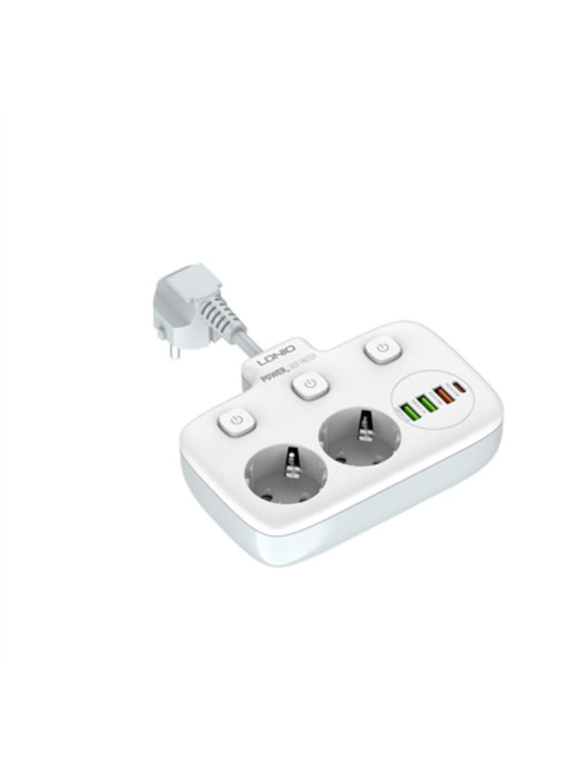 Ldnio SE2435 Power Socket EU High-Performance Power Strip for European Households 2 SOCKETS, 3 USB-A, 1 USB-C, 2500 White - Image 3
