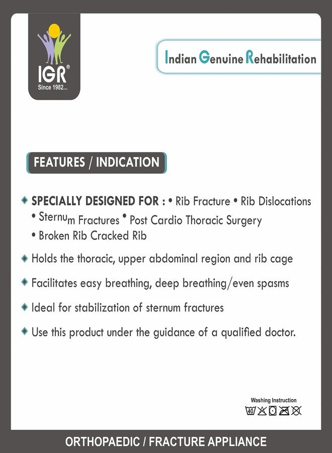 IGR حزام الصدر IGR - حزام الأضلاع مع دعم إضافي | كسر الأضلاع | إصابة الصدر بضمادة مرنة | دعامة ضغط | مقاس موحد (مقاس واحد يناسب الجميع) - Image 3
