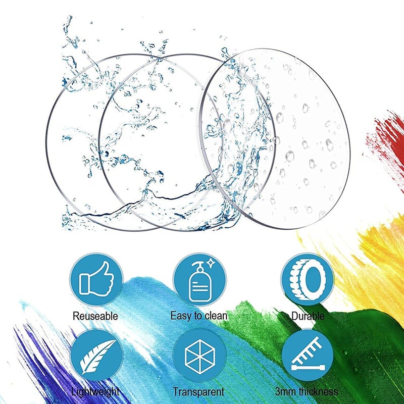 niru 3nesh 3mm dia transparent acrylic glass round circle disk sheet board for diy art and craft school office project glass painting (8 inch Pack of 2) - Image 5