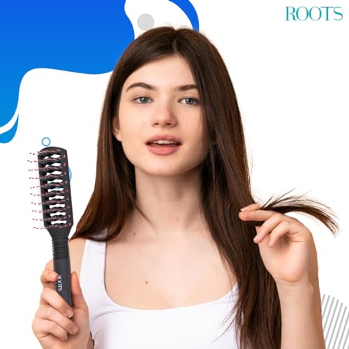 ROOTS Truglam Vented Hair Brush | Soft Tip Flexible Bristles | Prevent Scalp Scraping & Cuticle Damage | Quick Detangling | For All Hair Types | For Men & Women | Length - 9.05 Inch, Model No - 9542B2 - Image 5