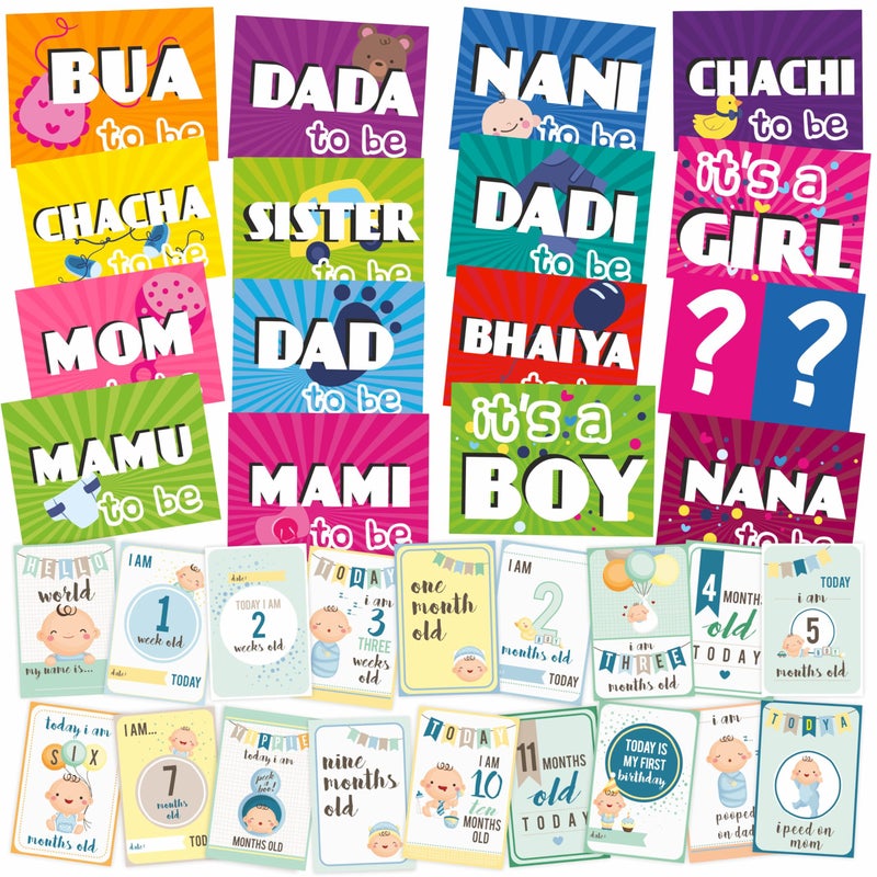 Wobbox Baby Shower Decoration Items| Baby Shower Photo Booth Props for Photoshoot, Baby Shower Milestone Card, Mom to Be Daddy to Be Decoration, Godh Bharai Decoration Kit-(FP357) - Image 1