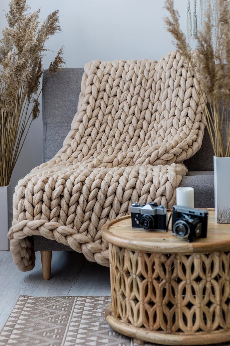 MLMGUO Knitted Throw Blanket for SofaHandmade Knit Chunky Blanket Throw Sofa Throw for Gift Sofa BedChunky Knit BlanketCamel 40 inch x60 inch 100x150 cm