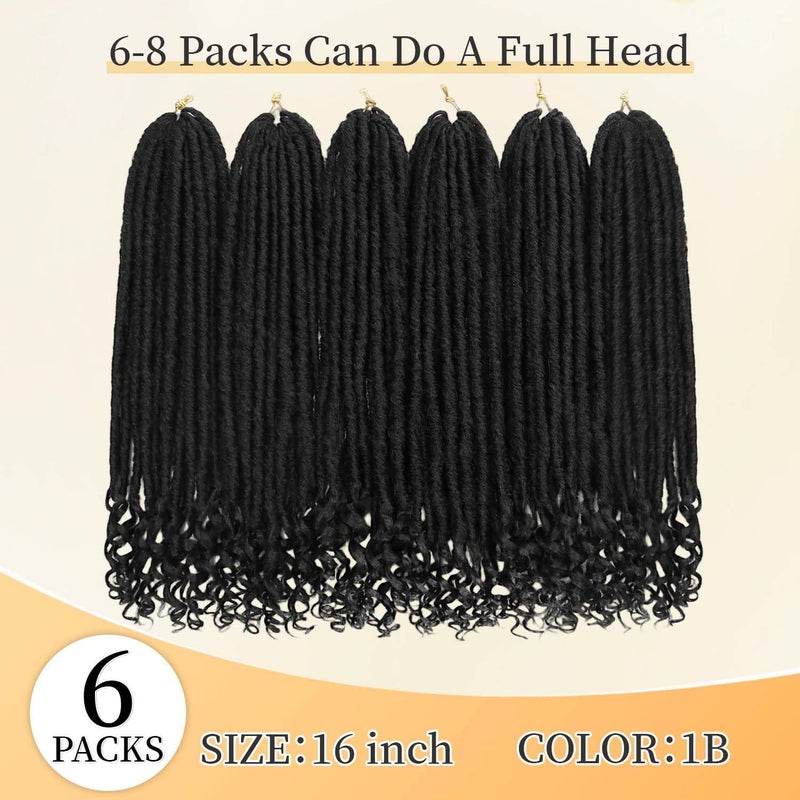 MODERN QUEEN Goddess Locs Crochet Hair 6 Packs, 16 Inch Straight Faux Locs Crochet Braids, Pre-Looped Curly Soft Synthetic Braiding Hair Extensions for Black Women(16 Inch, 6 Packs, 1B#) - Image 3