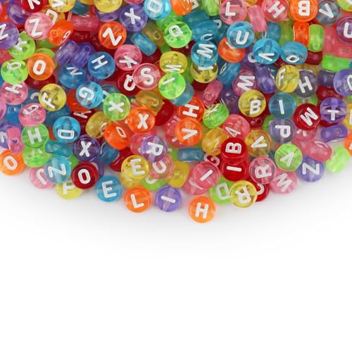 SUTOUG 1000PCS Colourful Letter Beads for Threading, 4 x 7 MM Acrylic Round Alphabet Beads for Jewellery DIY Making Crafts Bracelets Necklaces Ornaments - Image 1