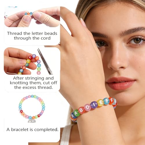 SUTOUG 1000PCS Colourful Letter Beads for Threading, 4 x 7 MM Acrylic Round Alphabet Beads for Jewellery DIY Making Crafts Bracelets Necklaces Ornaments - Image 3