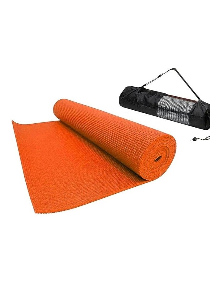 سجادة يوجا غير قابلة للانزلاق مع حزام حمل – خامة سميكة 10 مم لراحة إضافية أثناء التمارين – مثالية لليوجا، البيلاتس، واللياقة (اورانج)