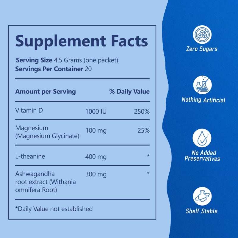 CALMORA Adaptogenic Relaxation Drink Mix - Raspberry Lemonade with L-Theanine, Ashwagandha & Magnesium Glycinate |Sugar-Free, Non-GMO, 20 Single-Serve Packets - Image 2