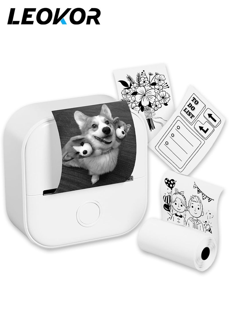 LEOKOR T02 Mini Pocket Sticker Printer,Sticker Maker Machine,Thermal Photo Printer for Photos,Diaries,Memo,Study Notes,Work Plans,Wireless Receipt Printer Compatible with iOS/Android White  - Image 1
