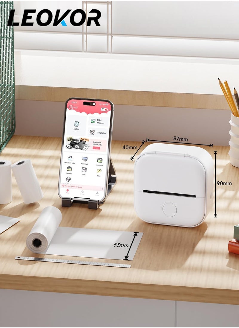 LEOKOR T02 Mini Pocket Sticker Printer,Sticker Maker Machine,Thermal Photo Printer for Photos,Diaries,Memo,Study Notes,Work Plans,Wireless Receipt Printer Compatible with iOS/Android White  - Image 5