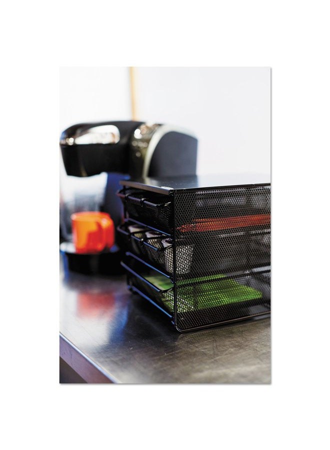 Safco Onyx Hospitality Organizer, 3 Drawers, For Snacks, Coffee Pods, Sugar Sweetener, Stirrer, Napkins and More, Steel Mesh, Black - Image 5