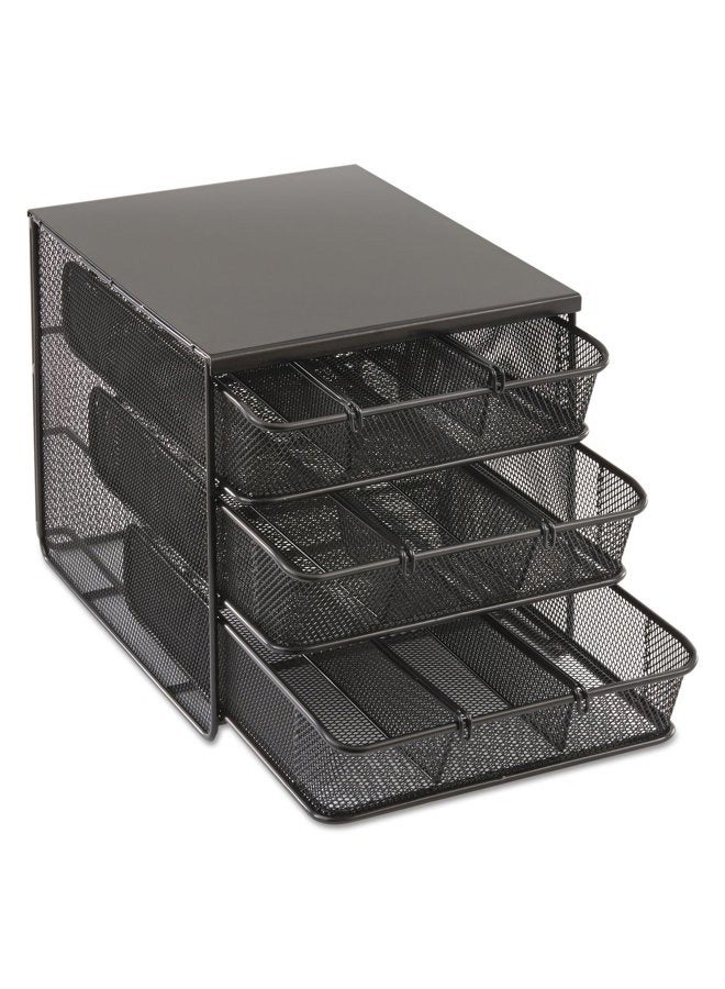 Safco Onyx Hospitality Organizer, 3 Drawers, For Snacks, Coffee Pods, Sugar Sweetener, Stirrer, Napkins and More, Steel Mesh, Black - Image 3