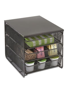 Safco Onyx Hospitality Organizer, 3 Drawers, For Snacks, Coffee Pods, Sugar Sweetener, Stirrer, Napkins and More, Steel Mesh, Black  - Image 1