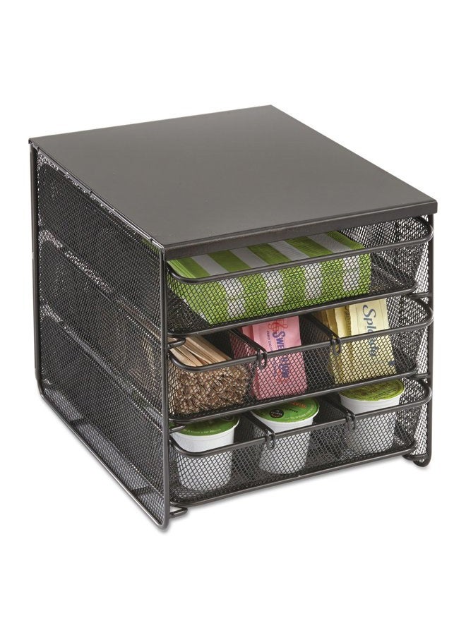 Safco Onyx Hospitality Organizer, 3 Drawers, For Snacks, Coffee Pods, Sugar Sweetener, Stirrer, Napkins and More, Steel Mesh, Black - Image 1