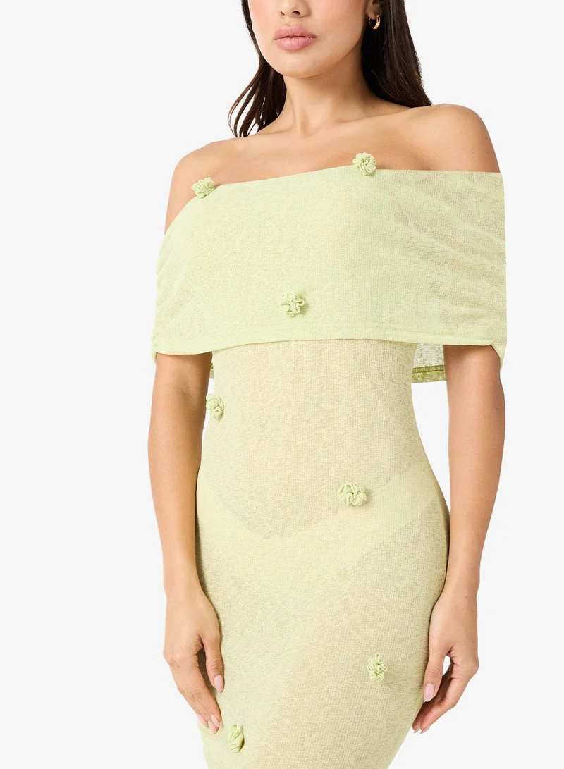 Ginger Off Shoulder Knitted Crochet Beach Dress