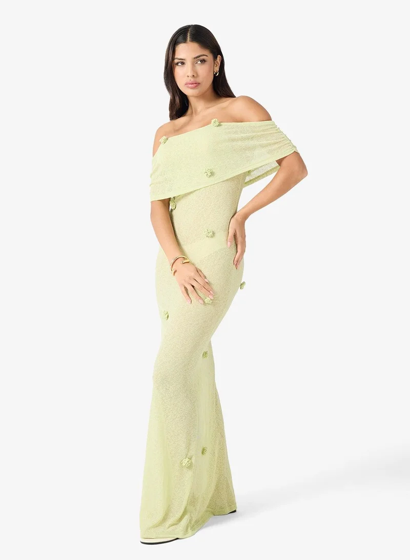 Ginger Off Shoulder Knitted Crochet Beach Dress
