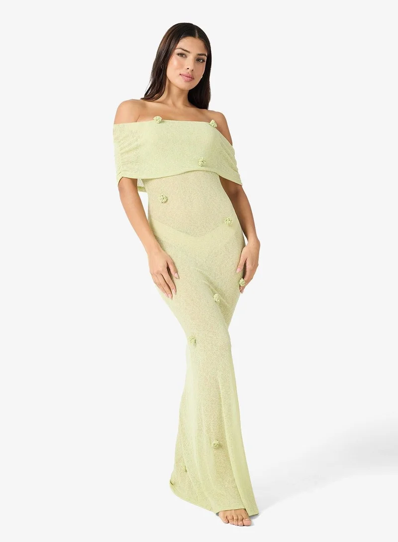 Ginger Off Shoulder Knitted Crochet Beach Dress