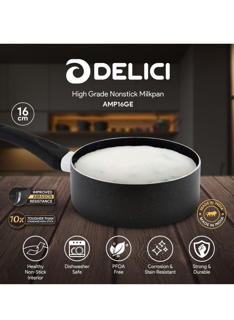 DELICI 16CM Granite Gray Milk Pan with Glass Lid - PFOA Free, Dishwasher Safe, for Everyday Cooking - Image 2