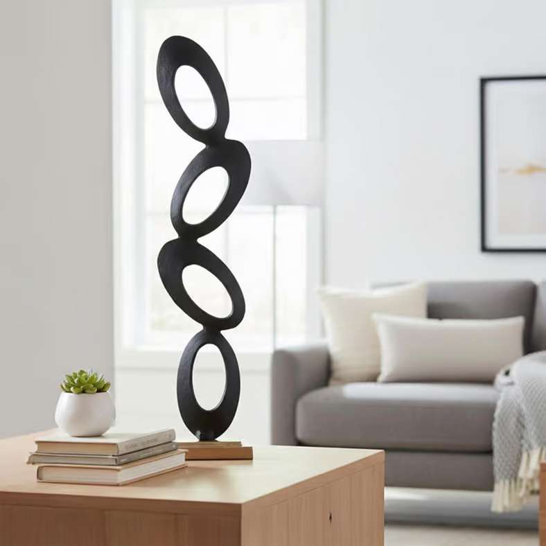 Pan Home Osha Metal Circle Stacked Sculpture - Black - Image 1