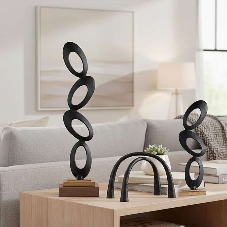 Pan Home Osha Metal Circle Stacked Sculpture - Black - Image 3